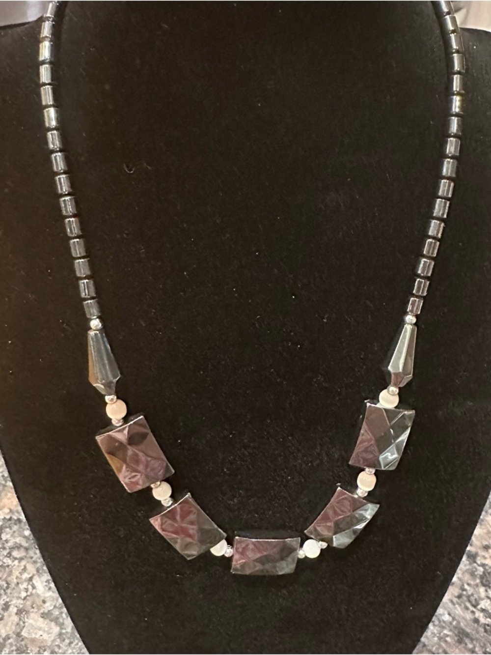 Vintage Hematite Necklace Gunmetal Gray/Black 18 inches